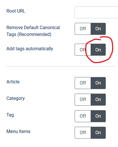 automatic option for canonical url in joomla