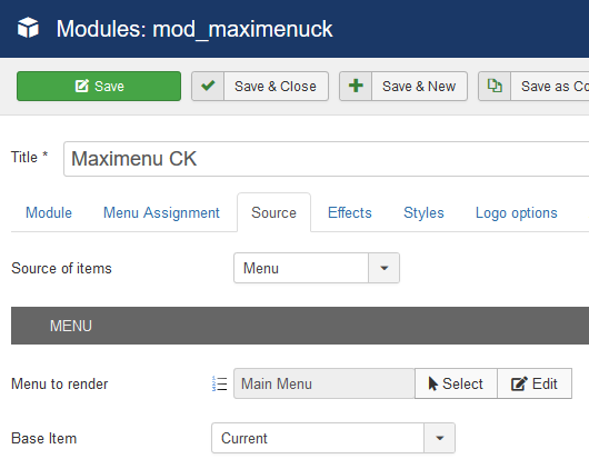 module menu option
