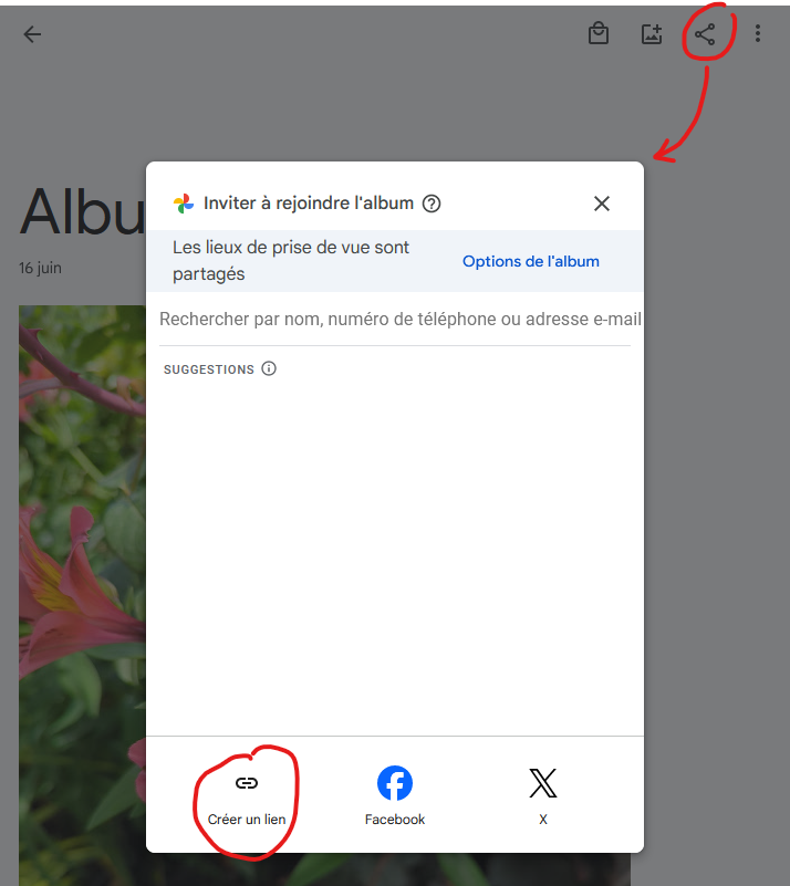 google album create link